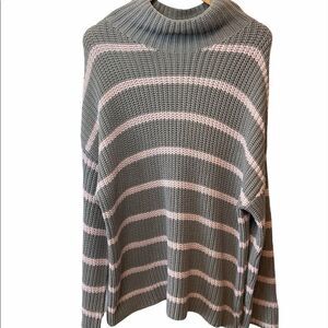NWT CASLON Grey&Pink Striped Heavy Knit High Neck Wide Sleeve Long Sweater